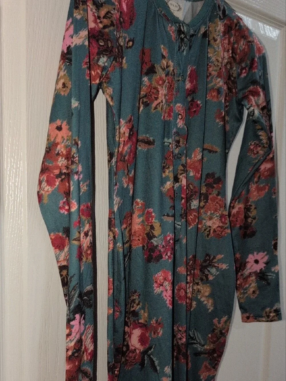 Joyfolie Girls Teal Floral One Piece Pajama Jumpsuit Boho Lounge Onesie 12
